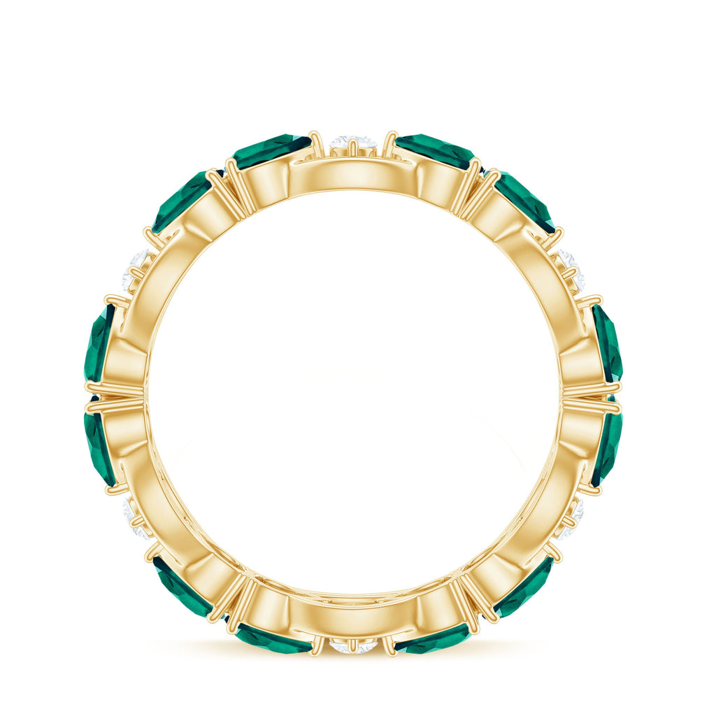 Certified Pear Shape Lab Grown Emerald Eternity Band in East West Style
