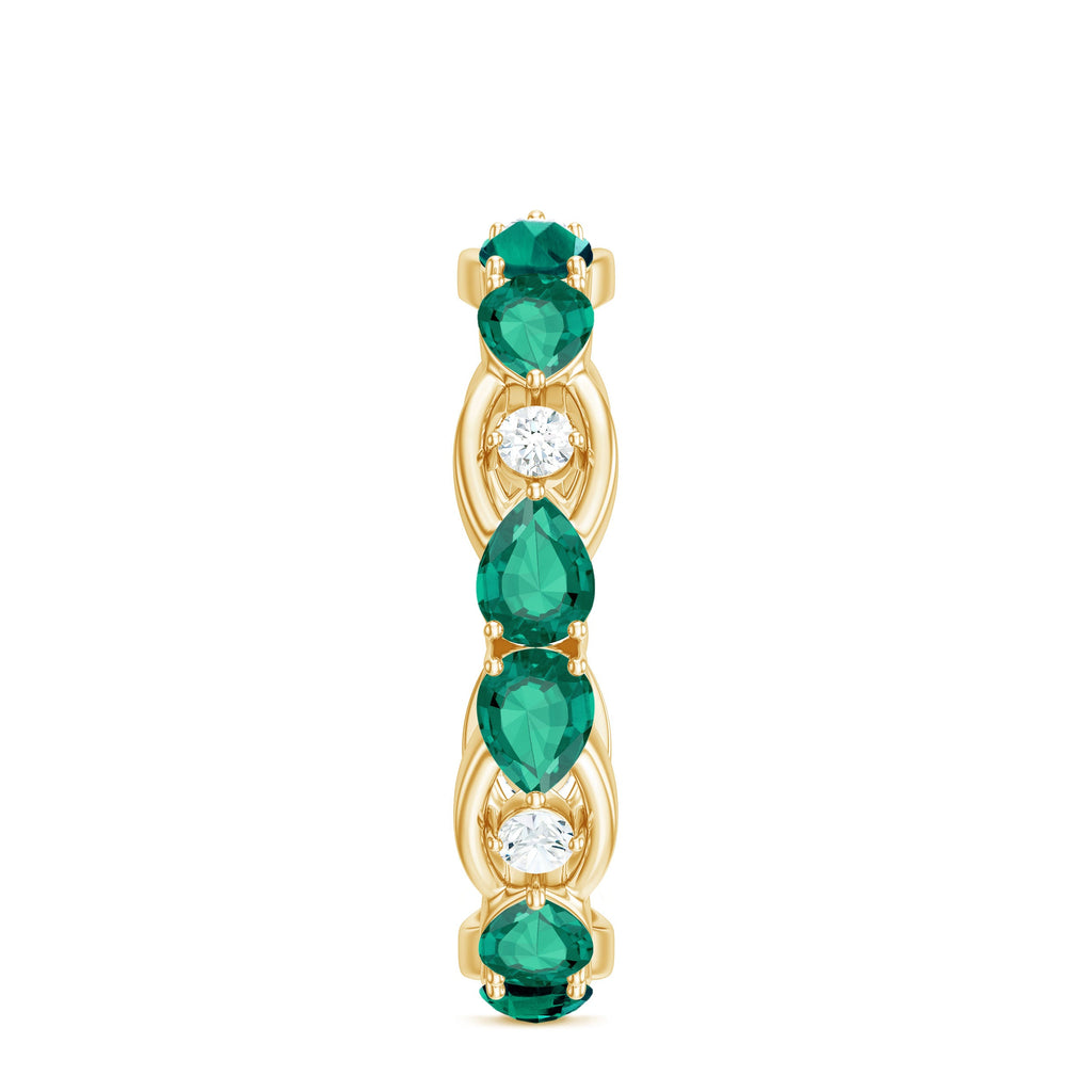 Certified Pear Shape Lab Grown Emerald Eternity Band in East West Style