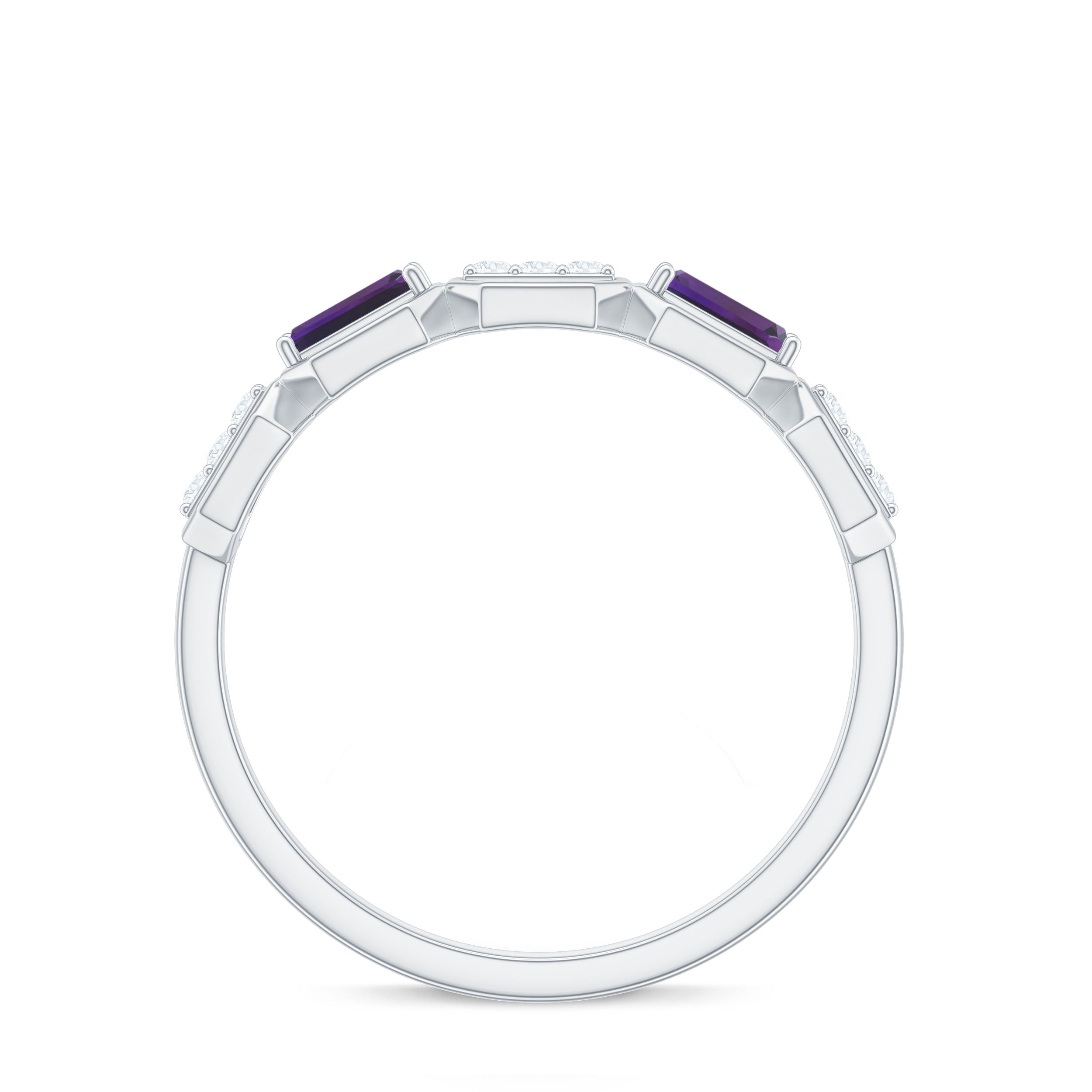 Natural Baguette Amethyst Half Eternity Wedding Band with Diamond