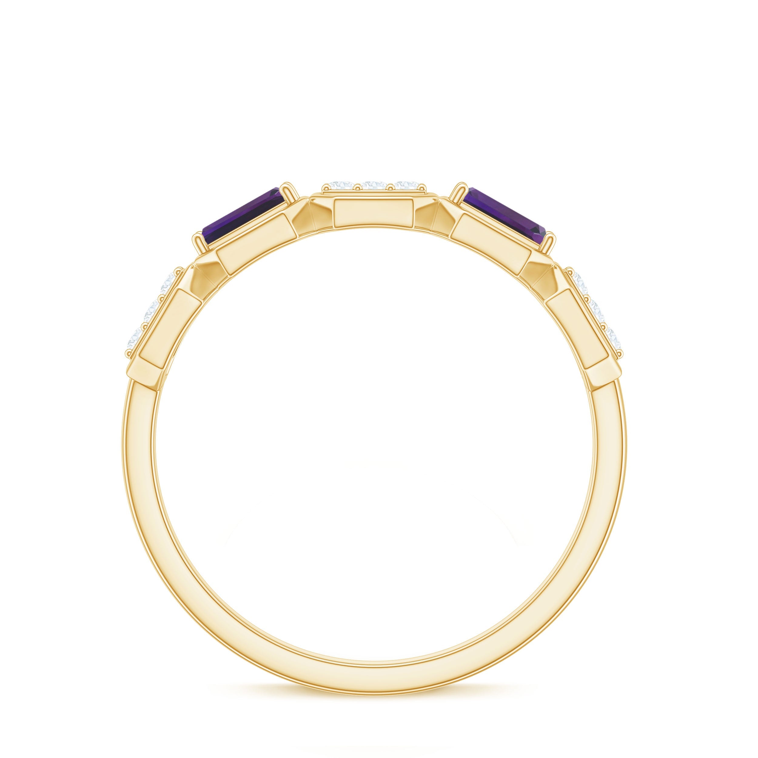 Natural Baguette Amethyst Half Eternity Wedding Band with Diamond