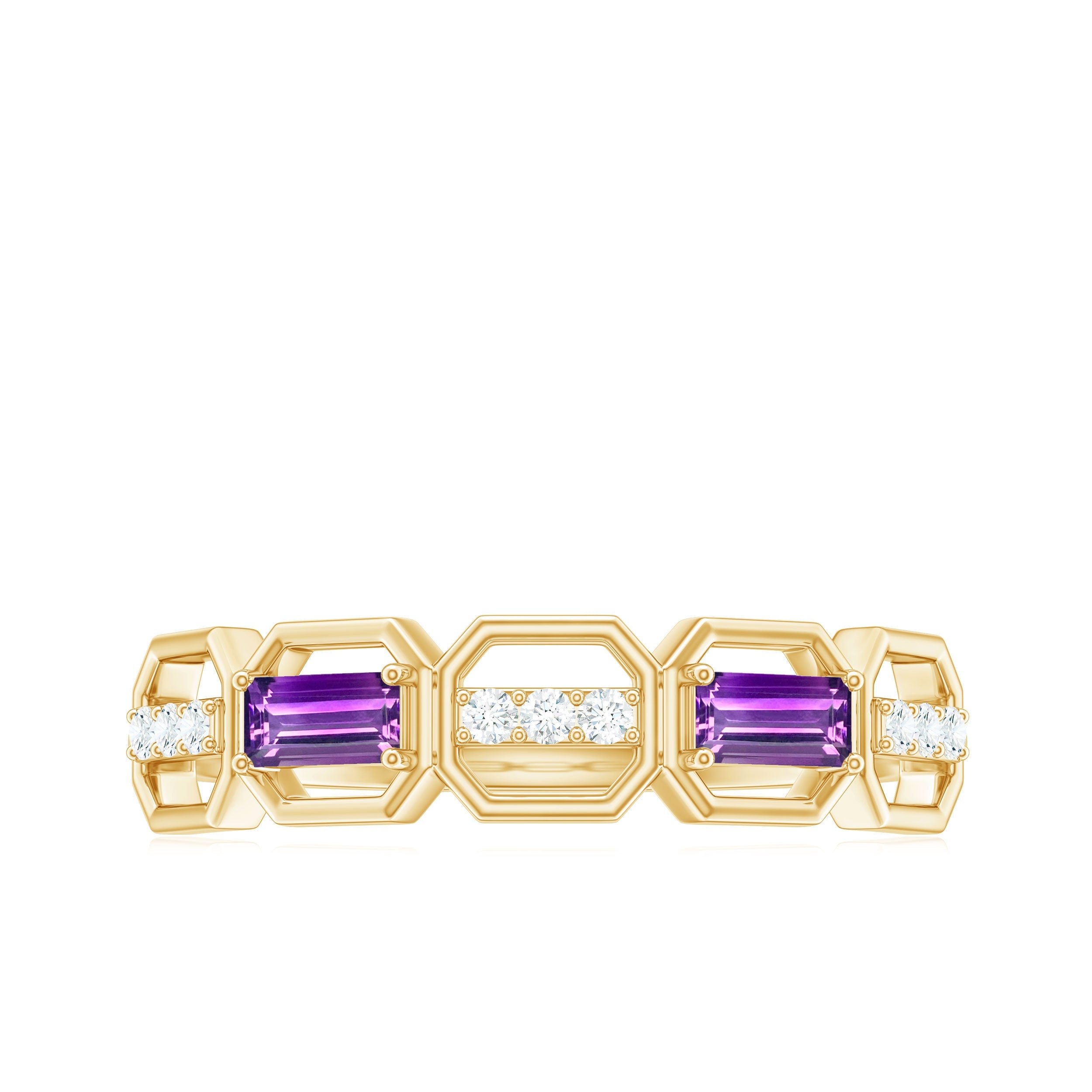 Natural Baguette Amethyst Half Eternity Wedding Band with Diamond