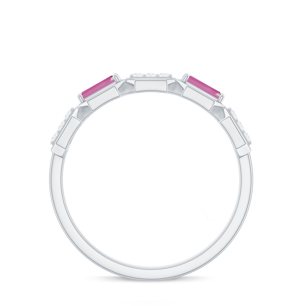Pink Tourmaline and Diamond Geometric Half Eternity Ring