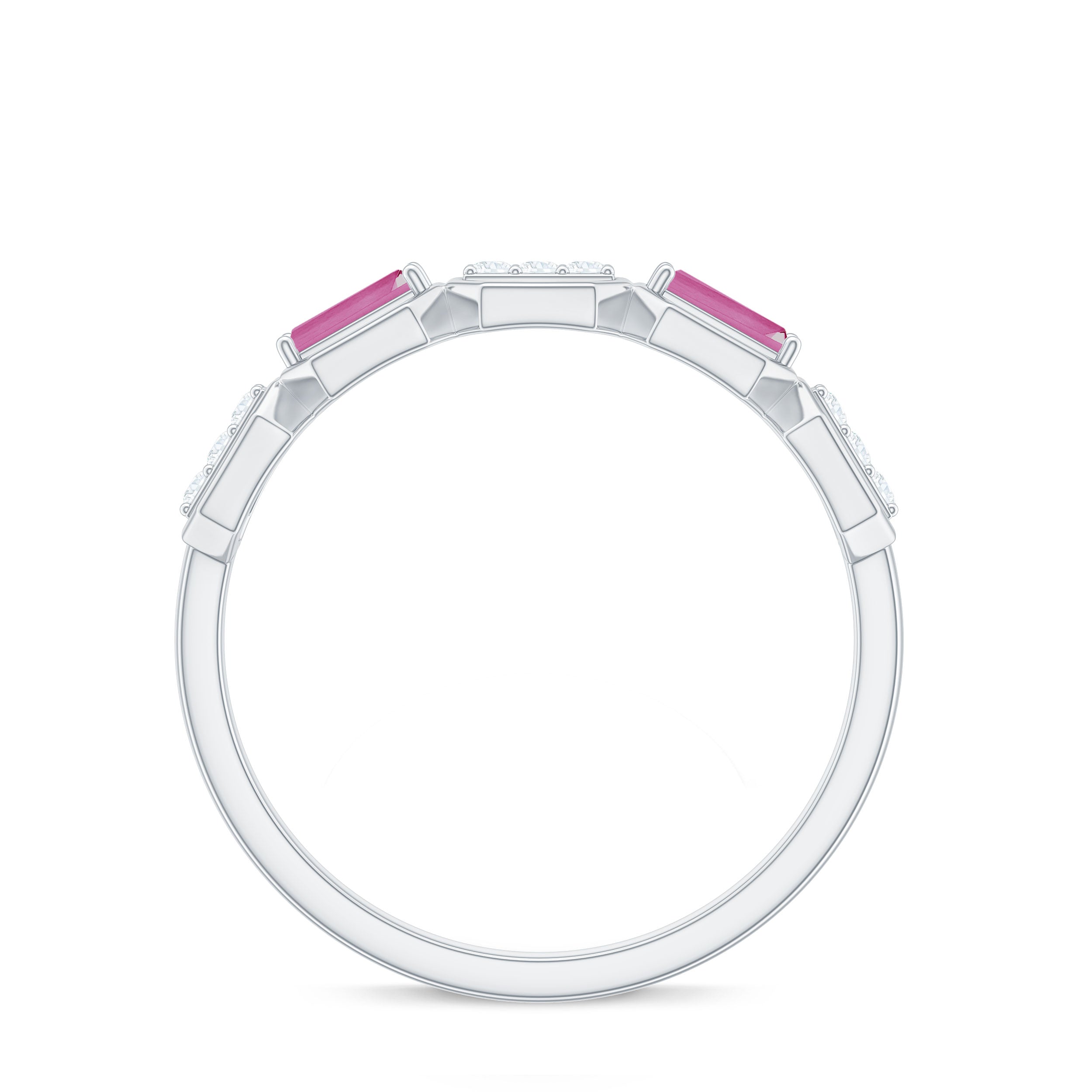 Pink Tourmaline and Diamond Geometric Half Eternity Ring