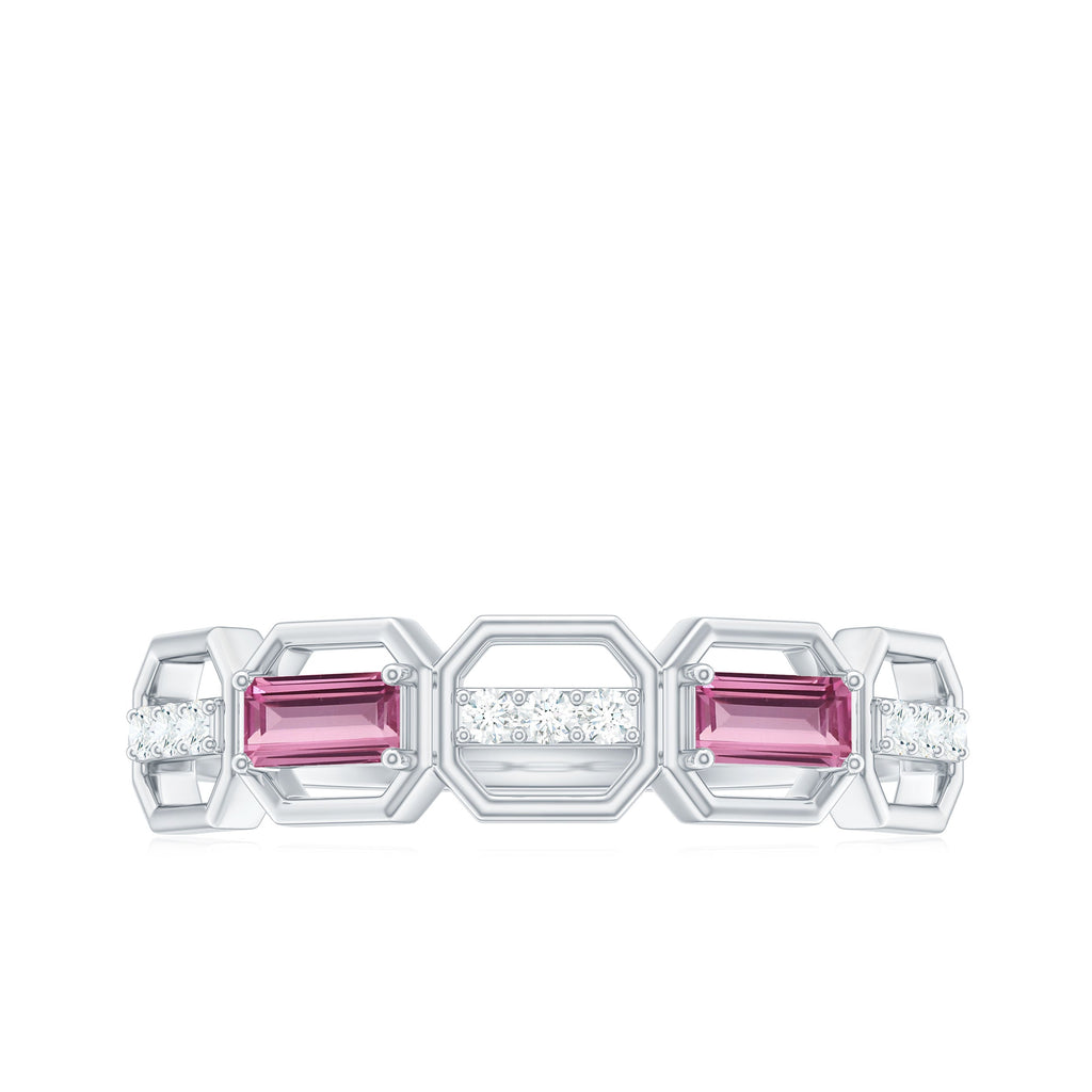 Pink Tourmaline and Diamond Geometric Half Eternity Ring