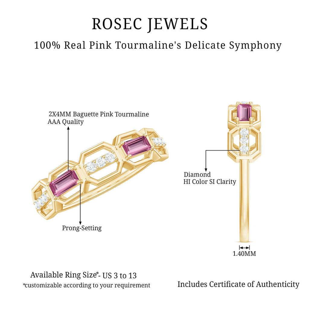 Pink Tourmaline and Diamond Geometric Half Eternity Ring