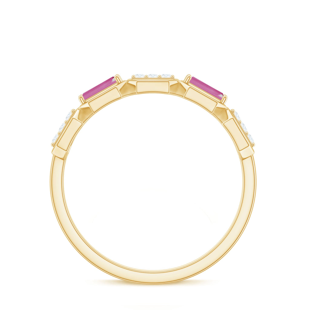 Pink Tourmaline and Diamond Geometric Half Eternity Ring