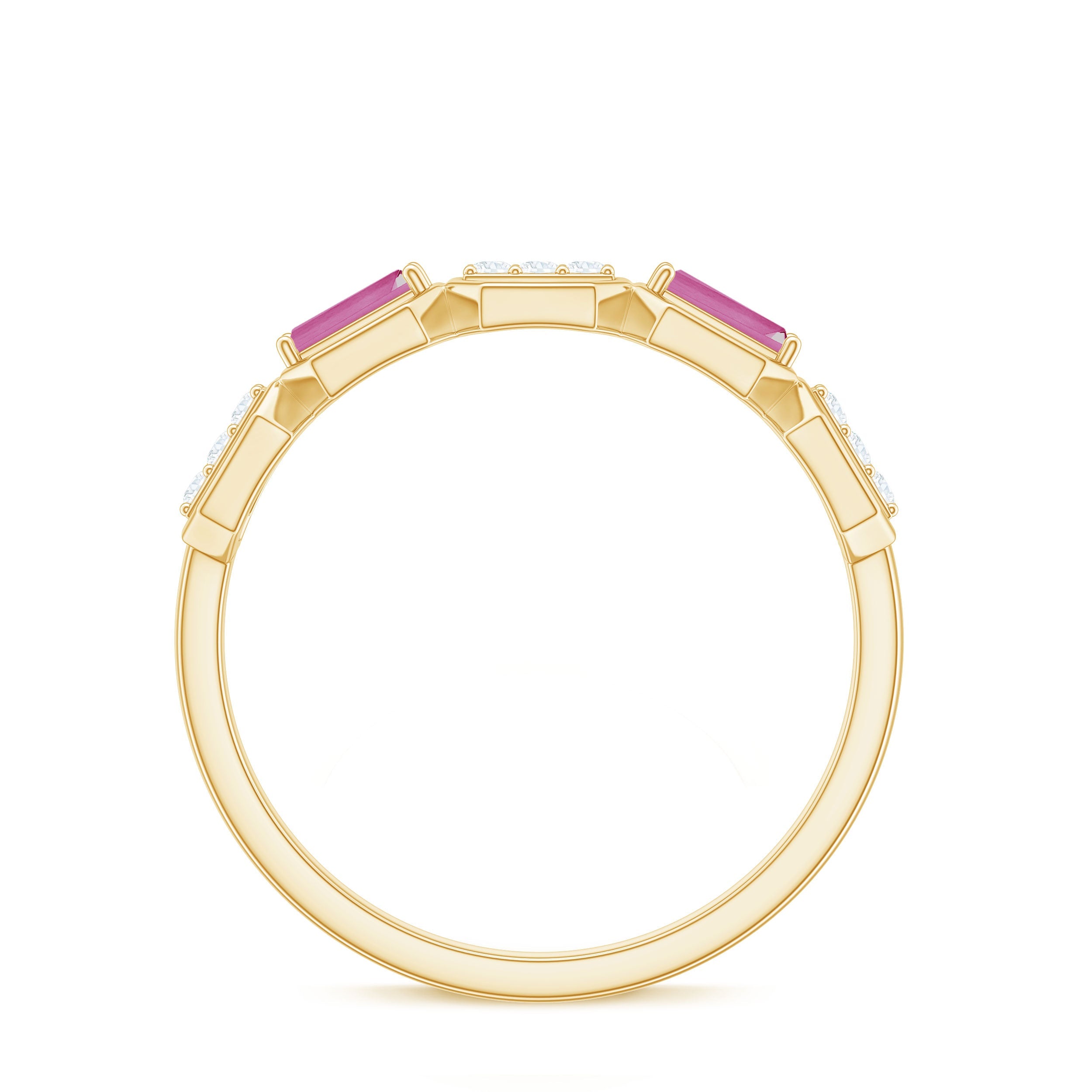 Pink Tourmaline and Diamond Geometric Half Eternity Ring