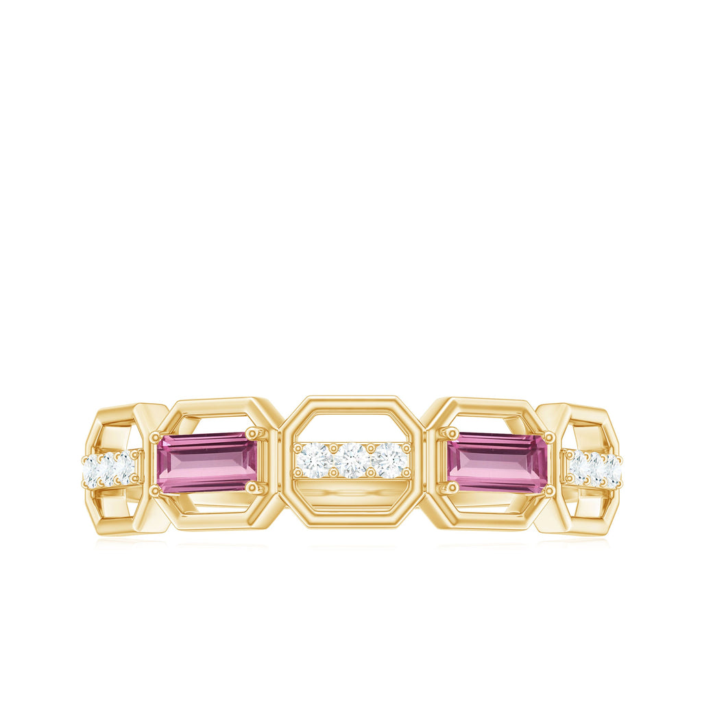 Pink Tourmaline and Diamond Geometric Half Eternity Ring