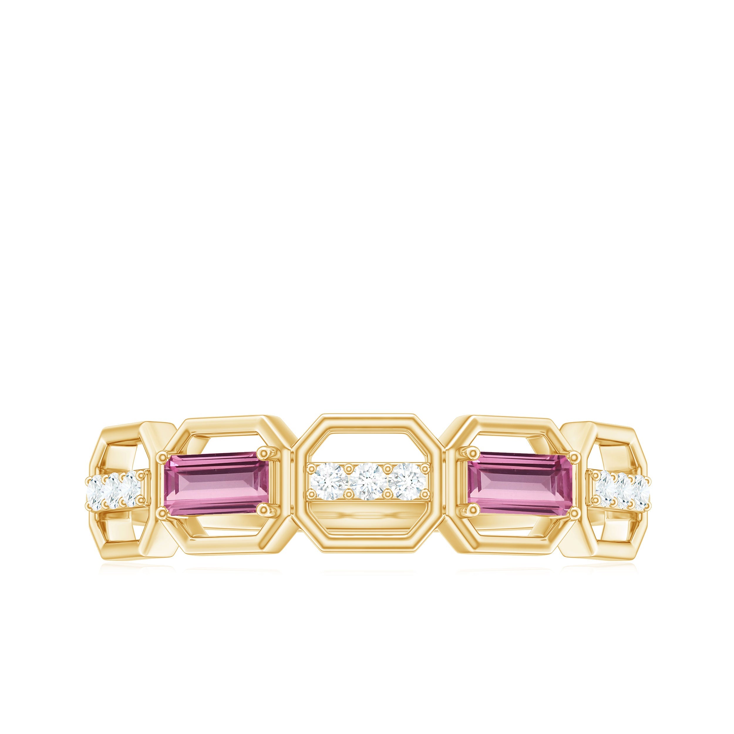 Pink Tourmaline and Diamond Geometric Half Eternity Ring
