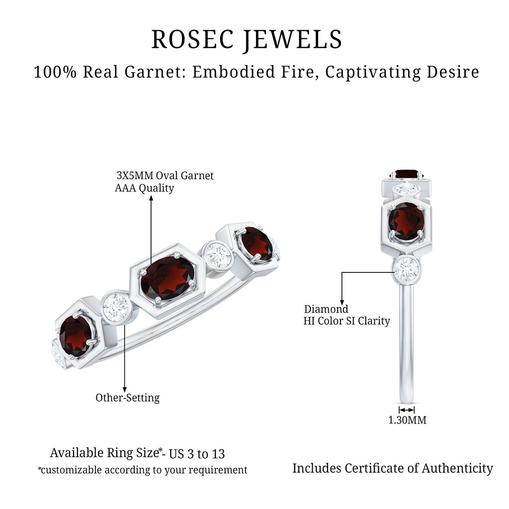 Natural Garnet Diamond Wedding Band With Certificate