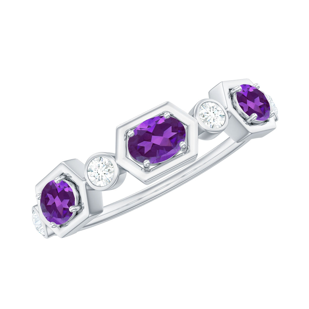 East West Style Amethyst Half Eternity Ring with Diamond
