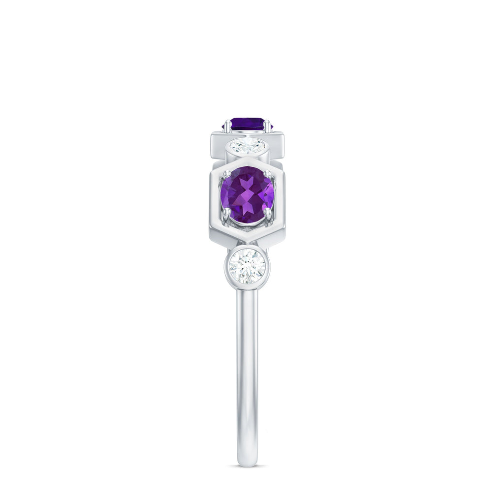 East West Style Amethyst Half Eternity Ring with Diamond