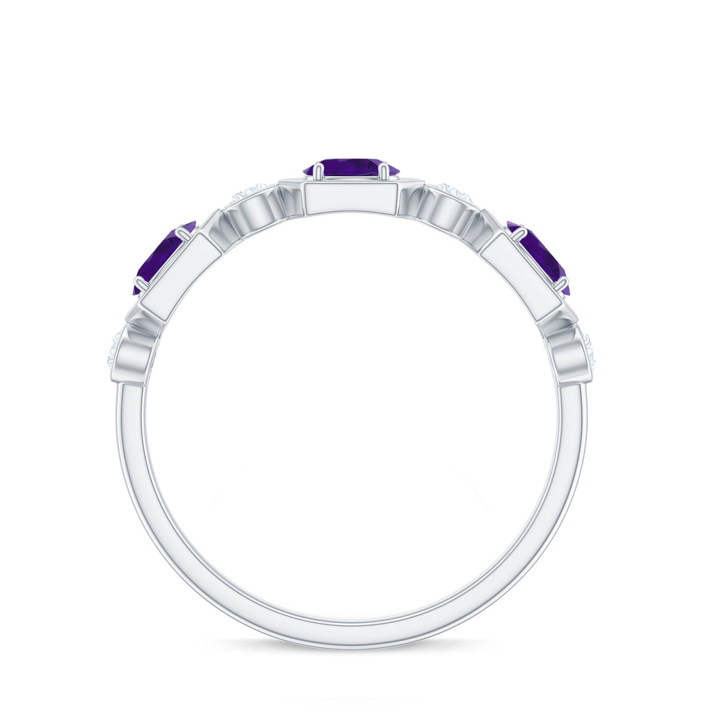 East West Style Amethyst Half Eternity Ring with Diamond