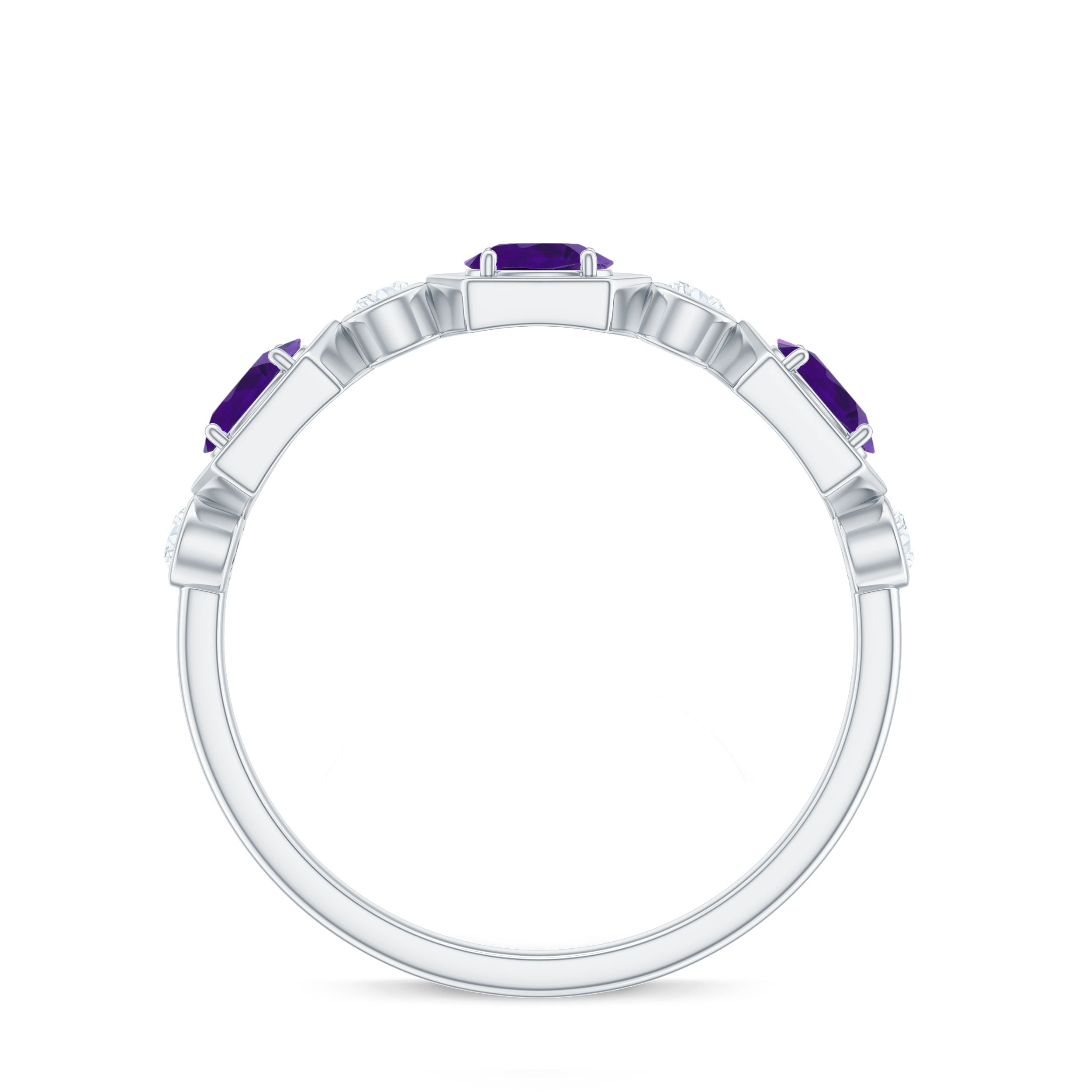 East West Style Amethyst Half Eternity Ring with Diamond