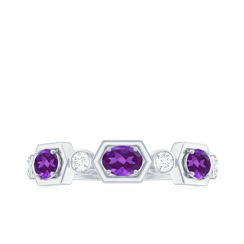 East West Style Amethyst Half Eternity Ring with Diamond