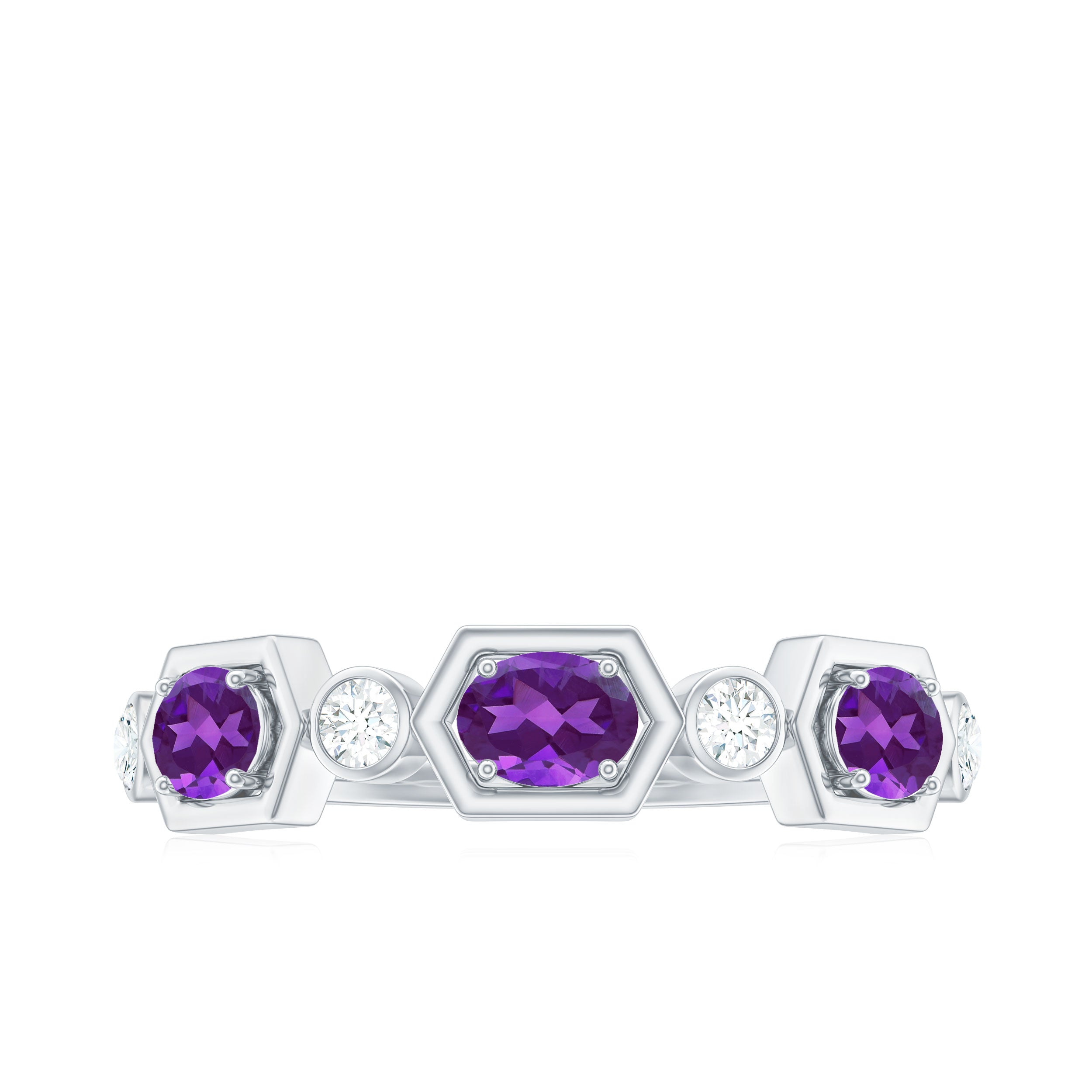 East West Style Amethyst Half Eternity Ring with Diamond