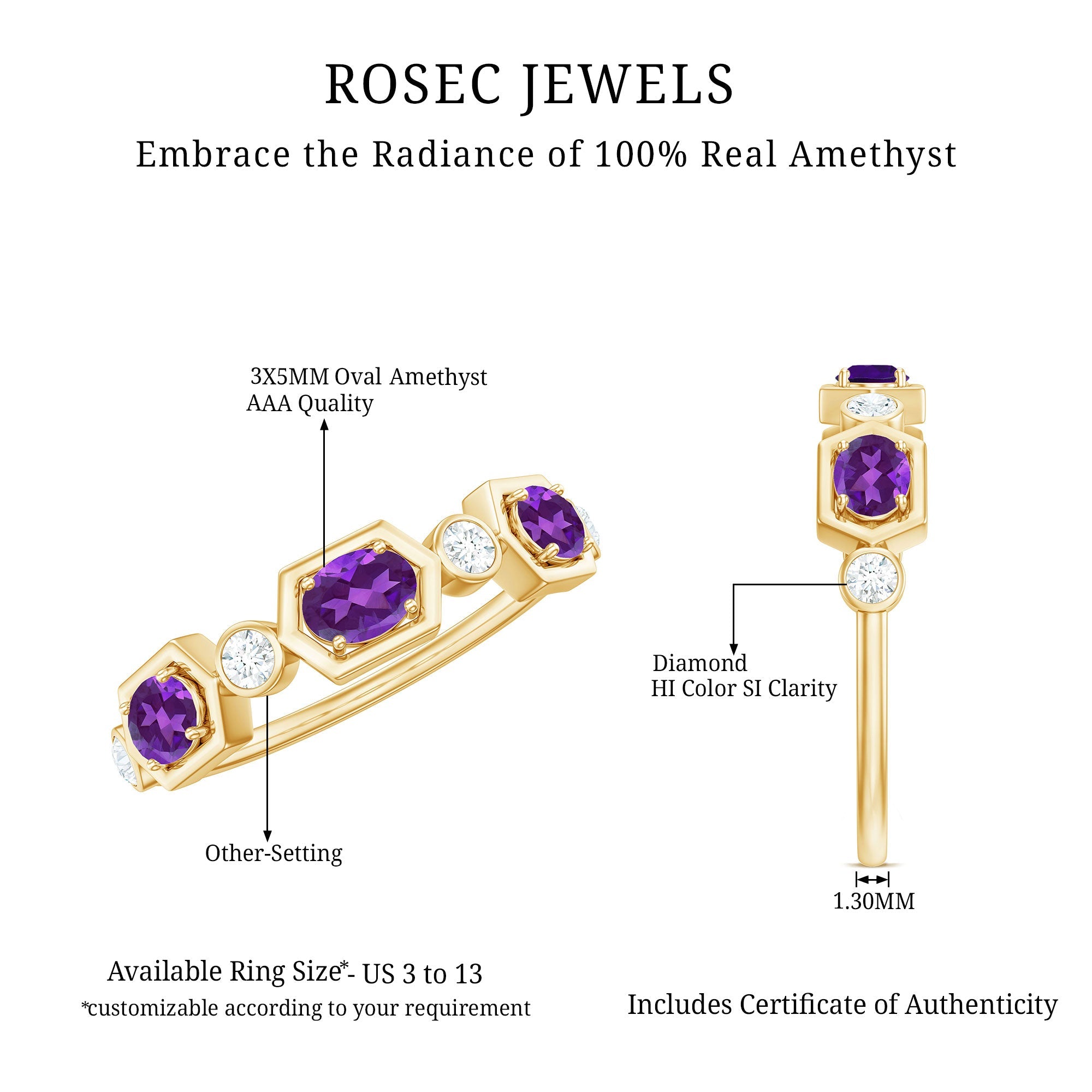 East West Style Amethyst Half Eternity Ring with Diamond