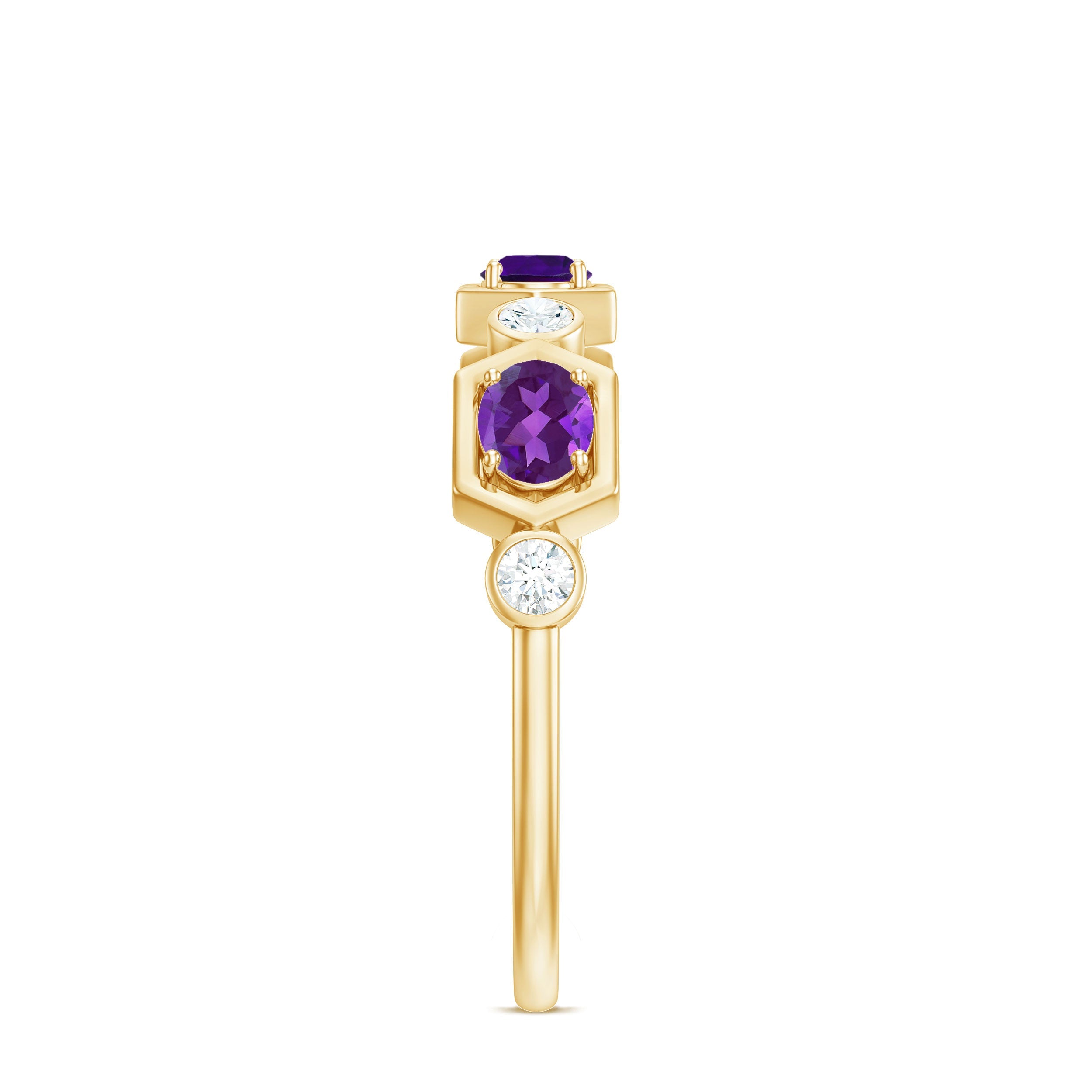 East West Style Amethyst Half Eternity Ring with Diamond