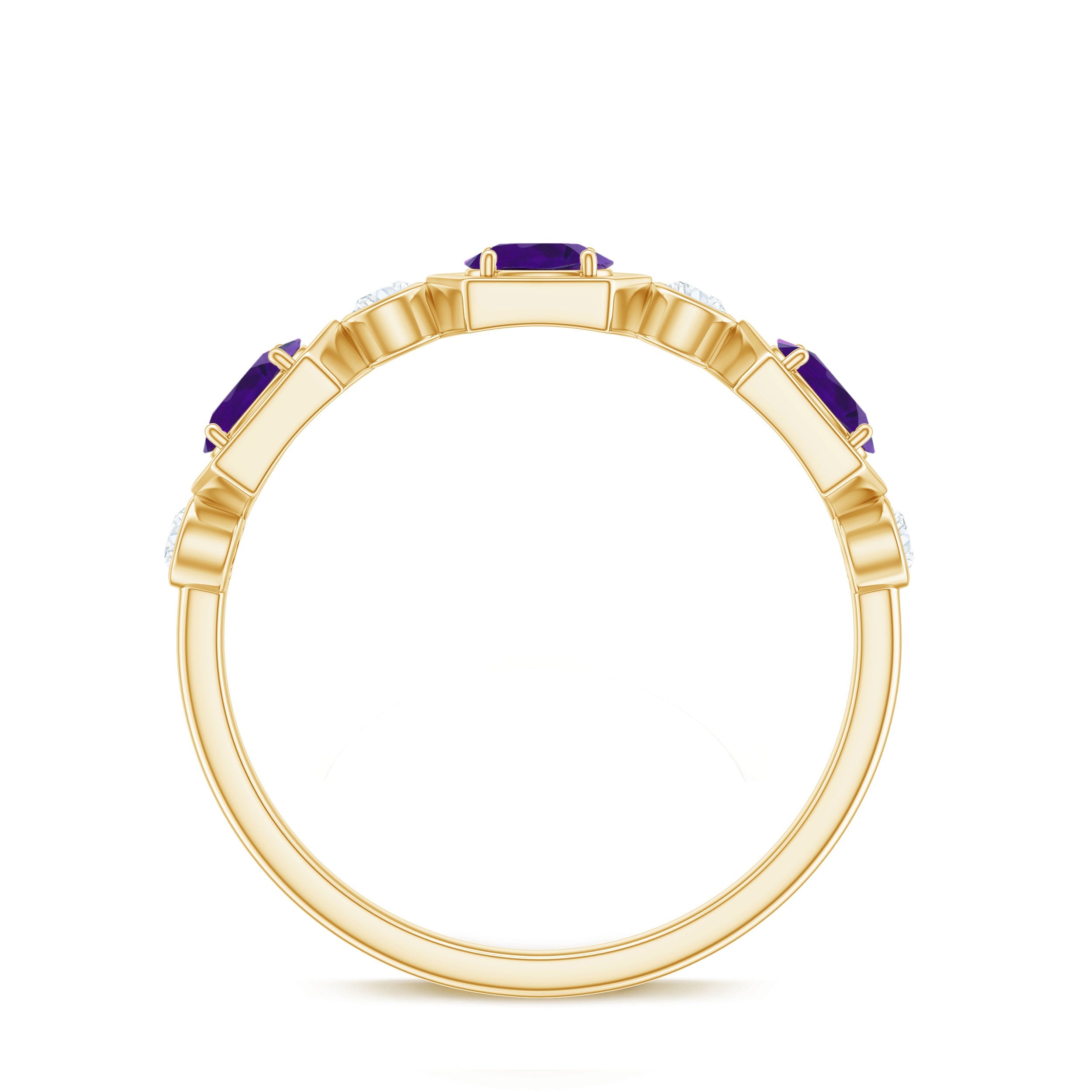 East West Style Amethyst Half Eternity Ring with Diamond