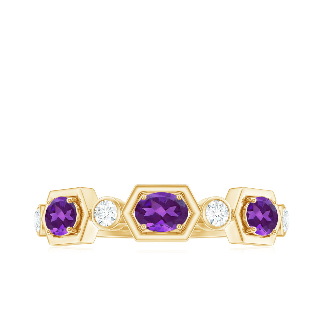 East West Style Amethyst Half Eternity Ring with Diamond