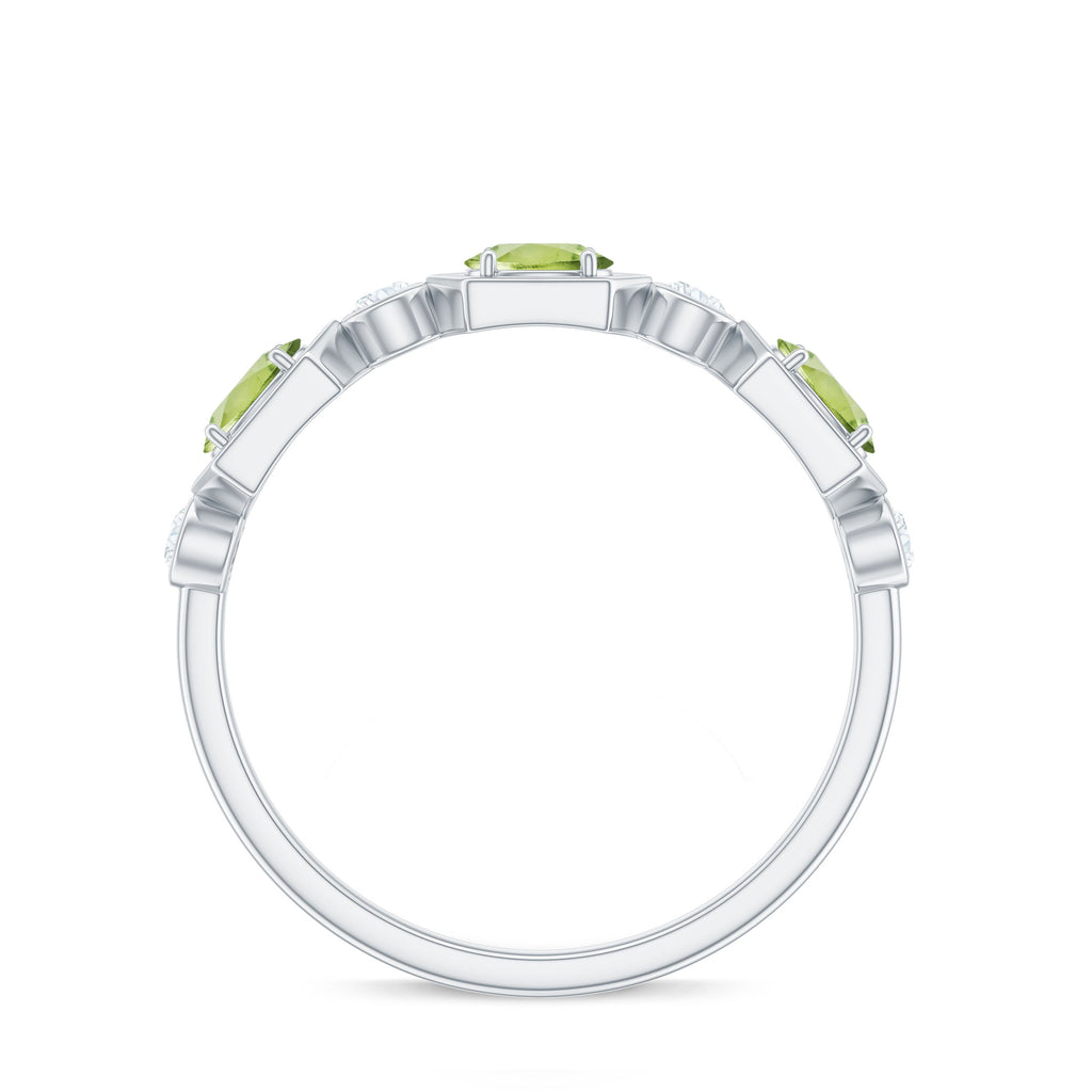 Natural Oval Peridot Diamond Half Eternity Ring for Women