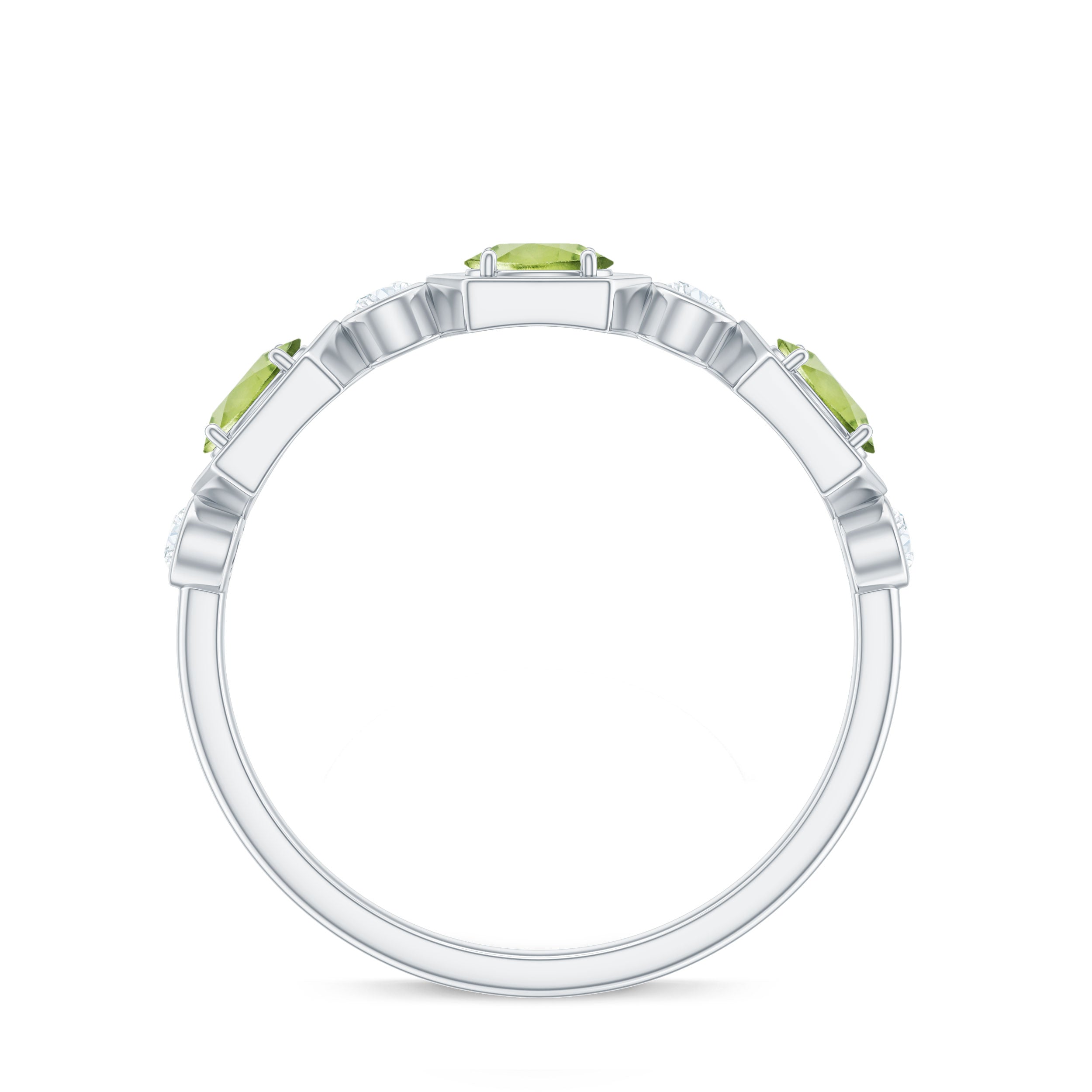 Natural Oval Peridot Diamond Half Eternity Ring for Women