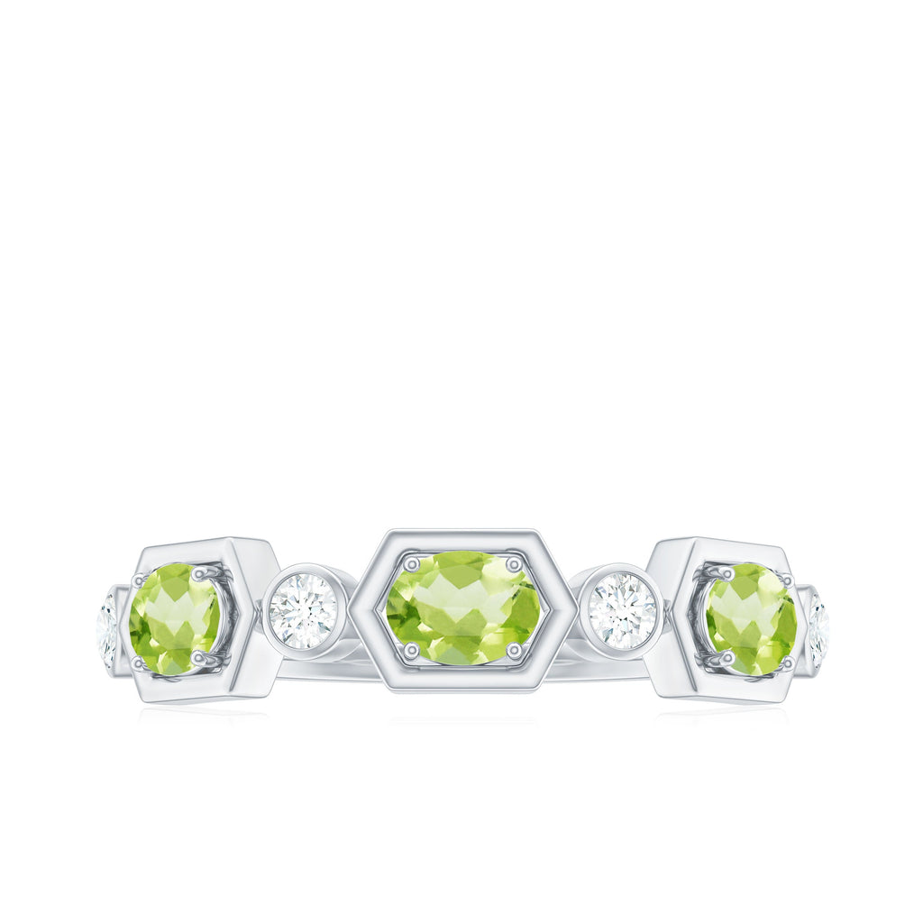 Natural Oval Peridot Diamond Half Eternity Ring for Women