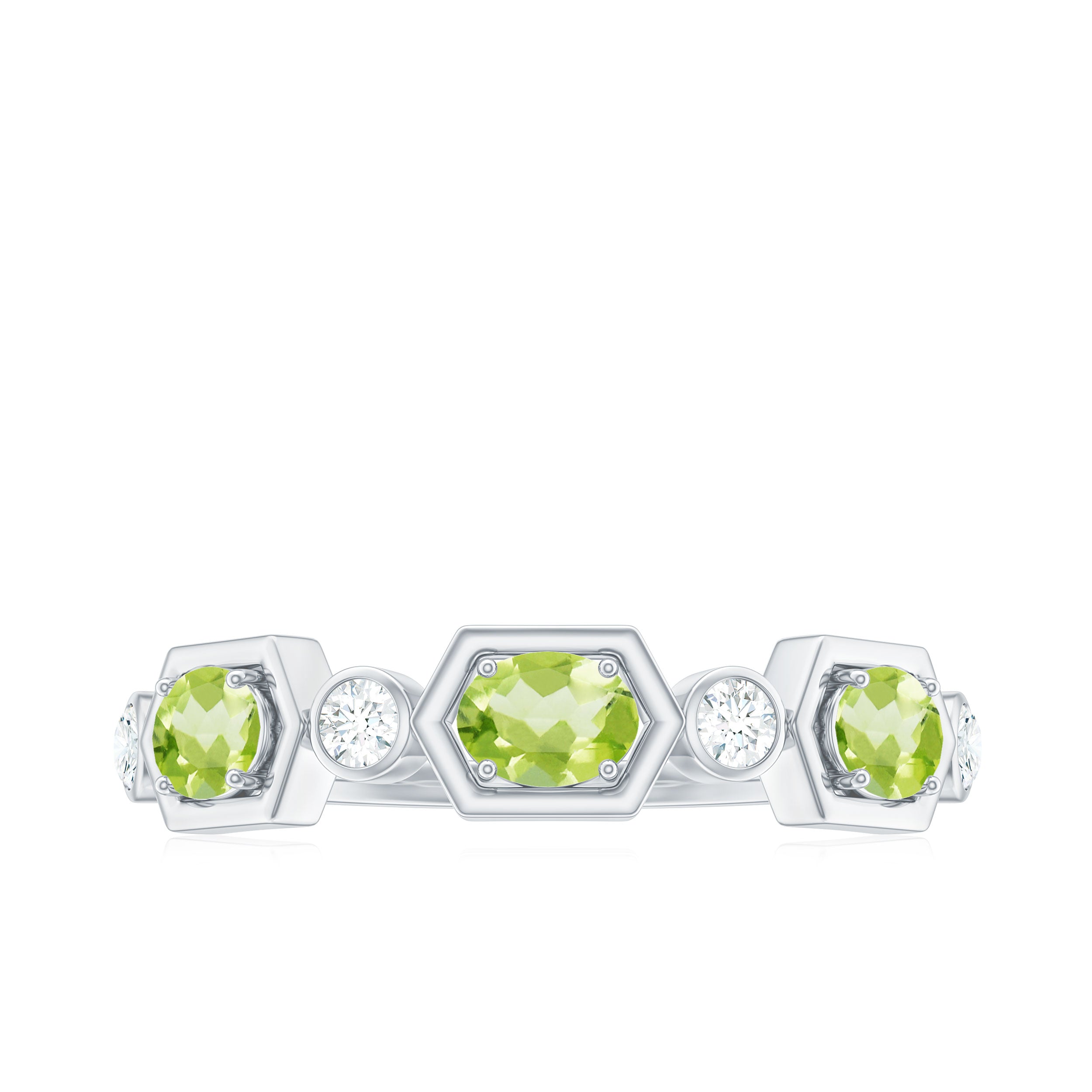 Natural Oval Peridot Diamond Half Eternity Ring for Women