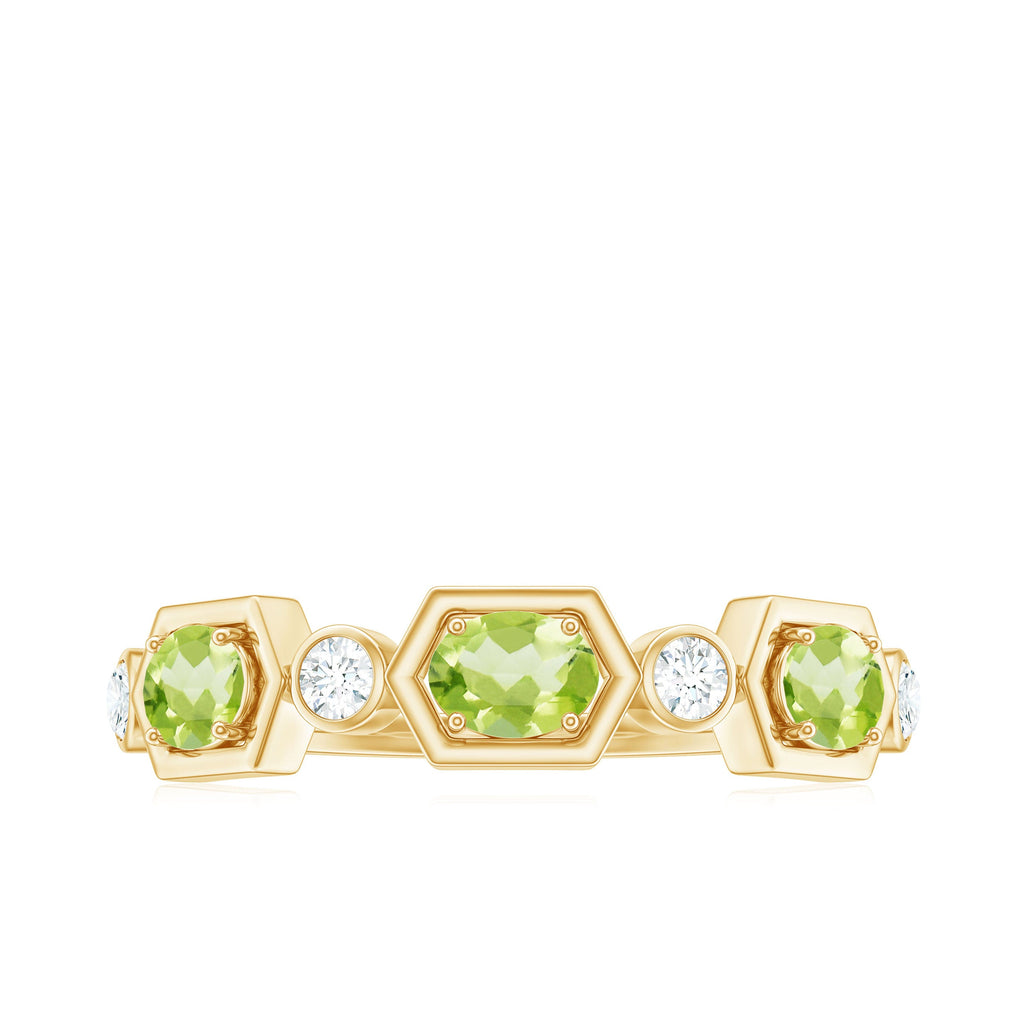 Natural Oval Peridot Diamond Half Eternity Ring for Women