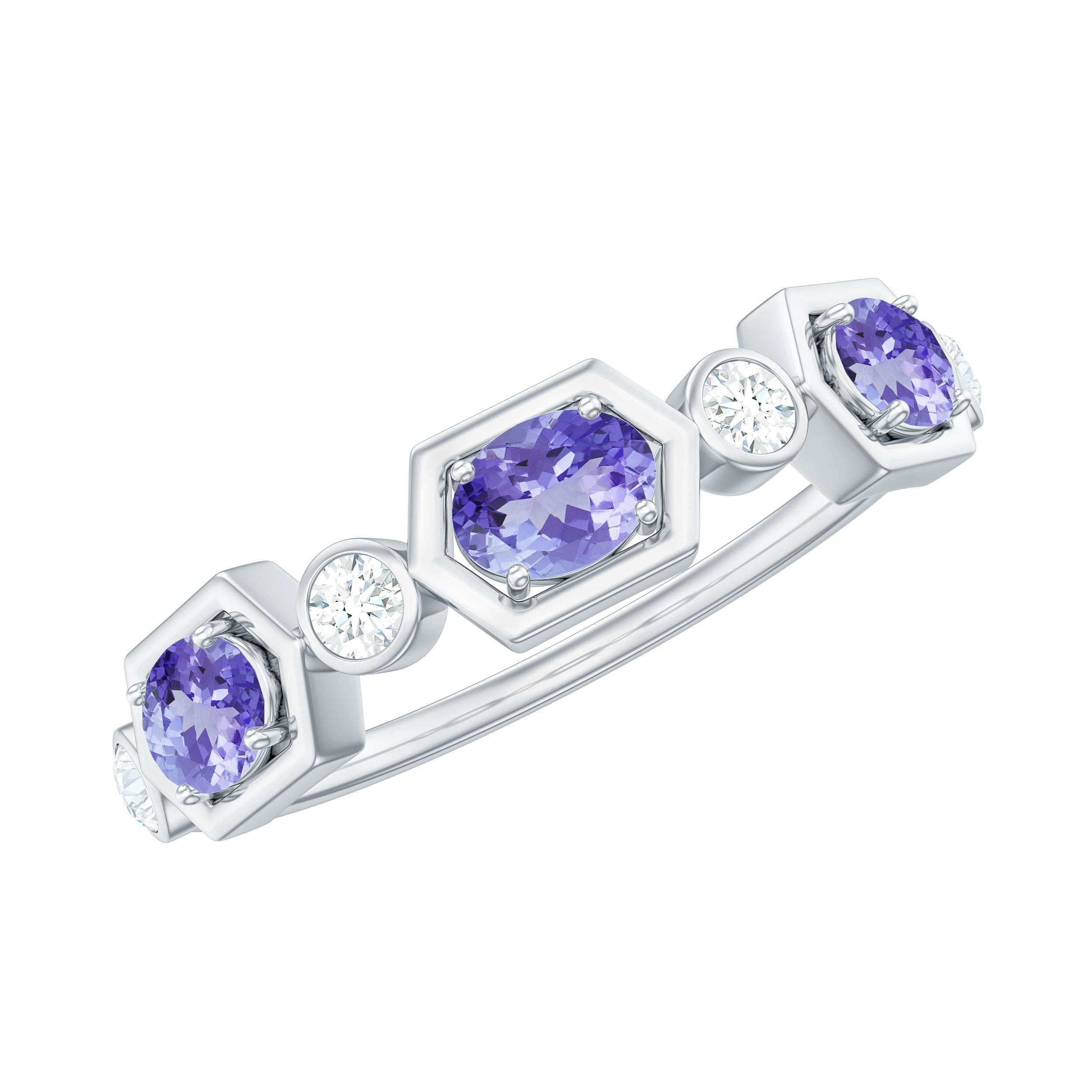 Real Tanzanite and Diamond Half Eternity Ring