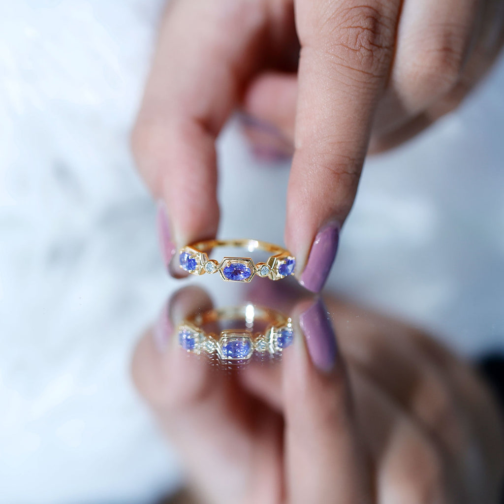Real Tanzanite and Diamond Half Eternity Ring