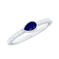 Real Pear Shape Blue Sapphire Promise Ring with Diamond
