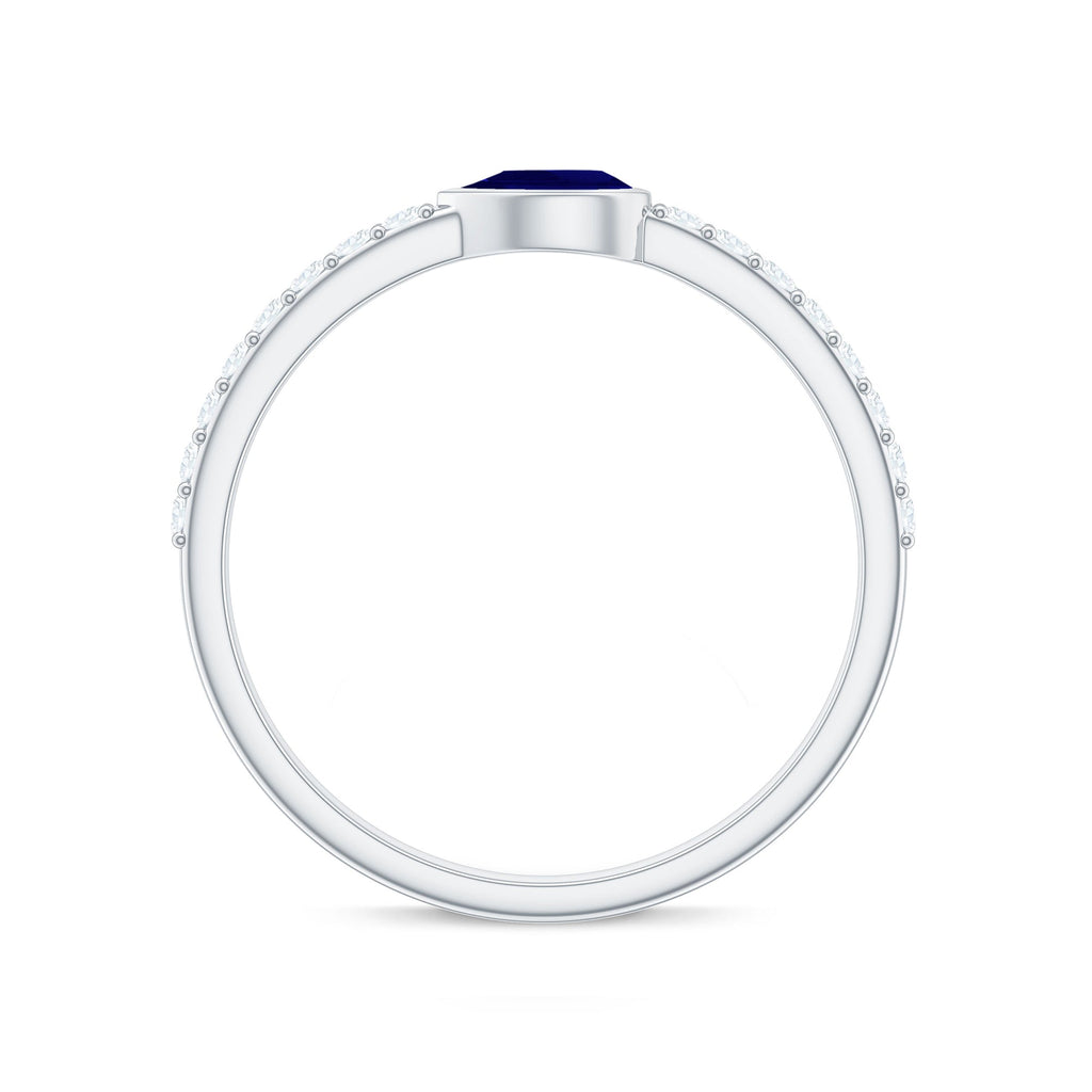 Real Pear Shape Blue Sapphire Promise Ring with Diamond