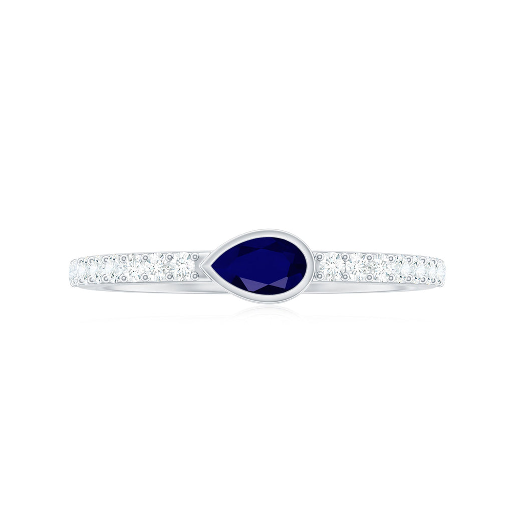 Real Pear Shape Blue Sapphire Promise Ring with Diamond