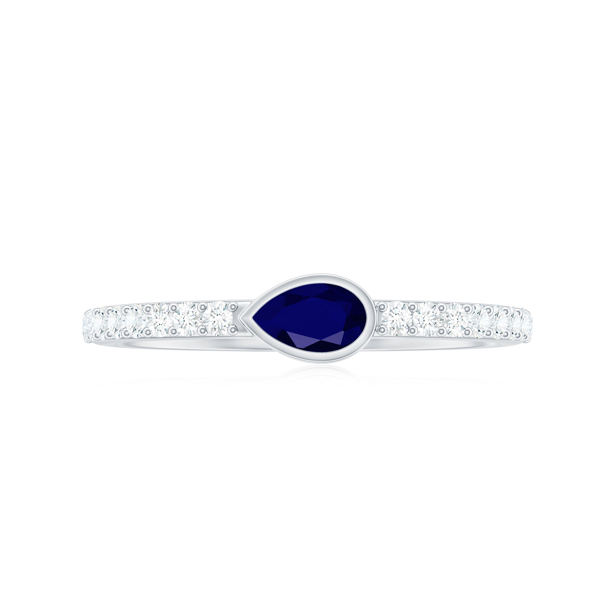 Real Pear Shape Blue Sapphire Promise Ring with Diamond