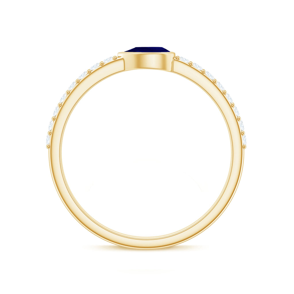 Real Pear Shape Blue Sapphire Promise Ring with Diamond