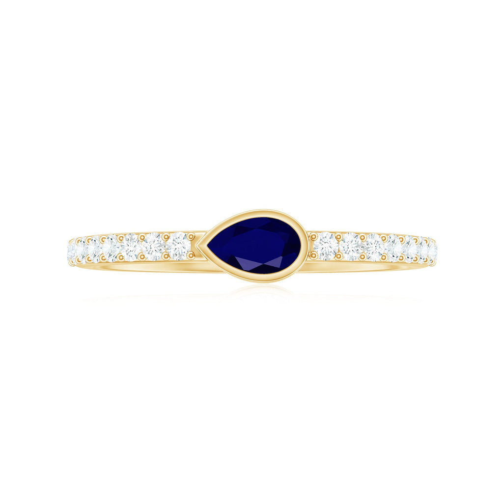 Real Pear Shape Blue Sapphire Promise Ring with Diamond