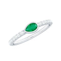 Natural Pear Shape Emerald Diamond Promise Ring in Bezel Setting