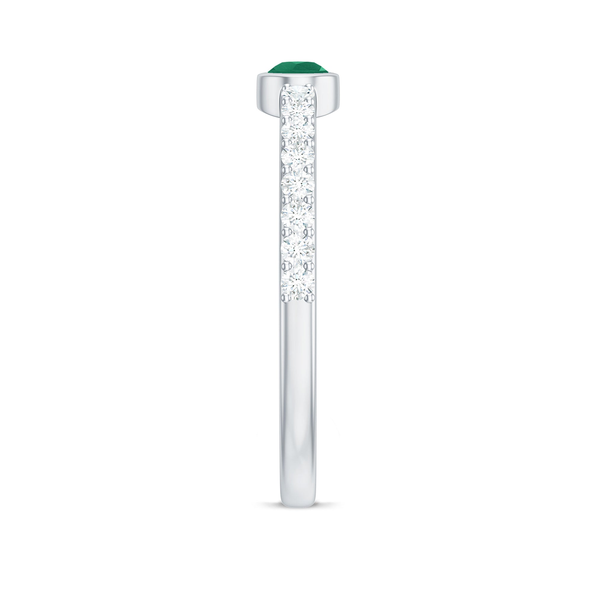 Natural Pear Shape Emerald Diamond Promise Ring in Bezel Setting