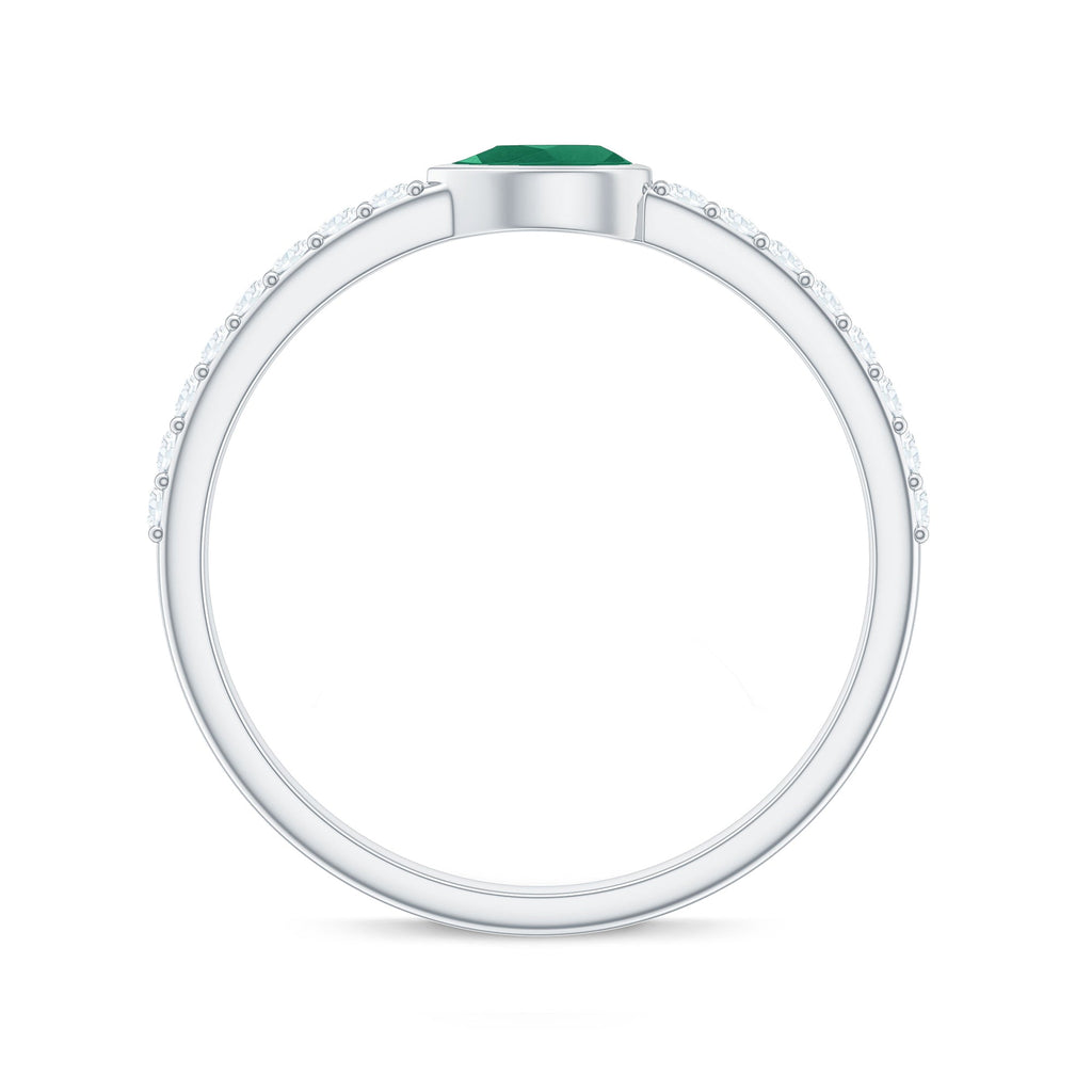 Natural Pear Shape Emerald Diamond Promise Ring in Bezel Setting