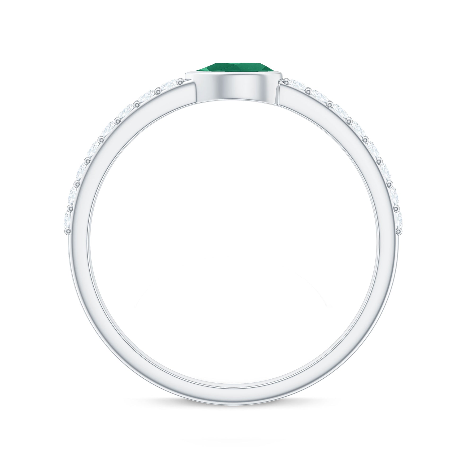 Natural Pear Shape Emerald Diamond Promise Ring in Bezel Setting