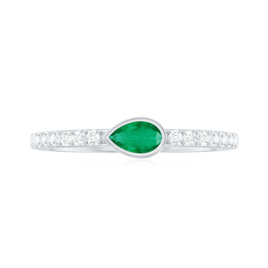 Natural Pear Shape Emerald Diamond Promise Ring in Bezel Setting