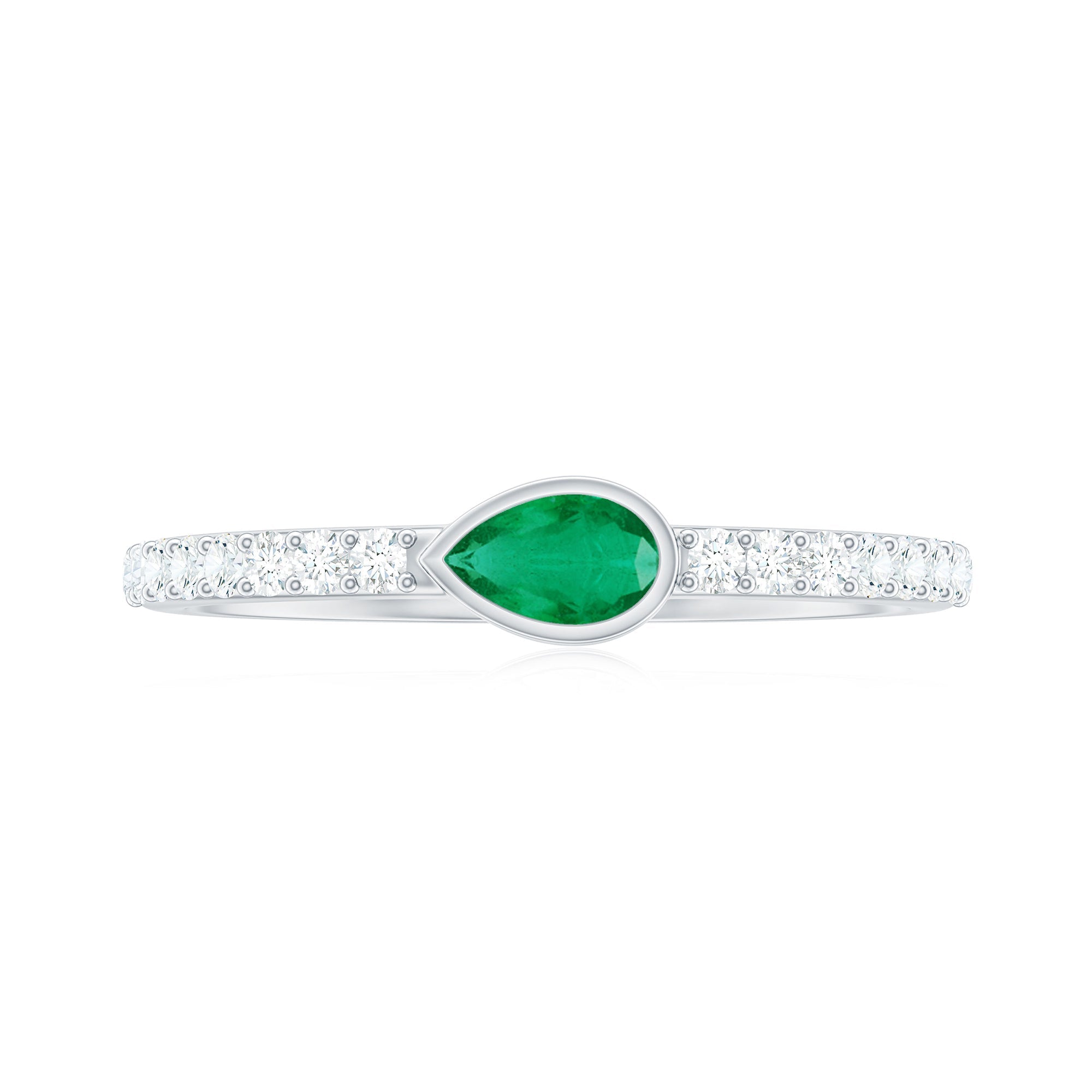 Natural Pear Shape Emerald Diamond Promise Ring in Bezel Setting