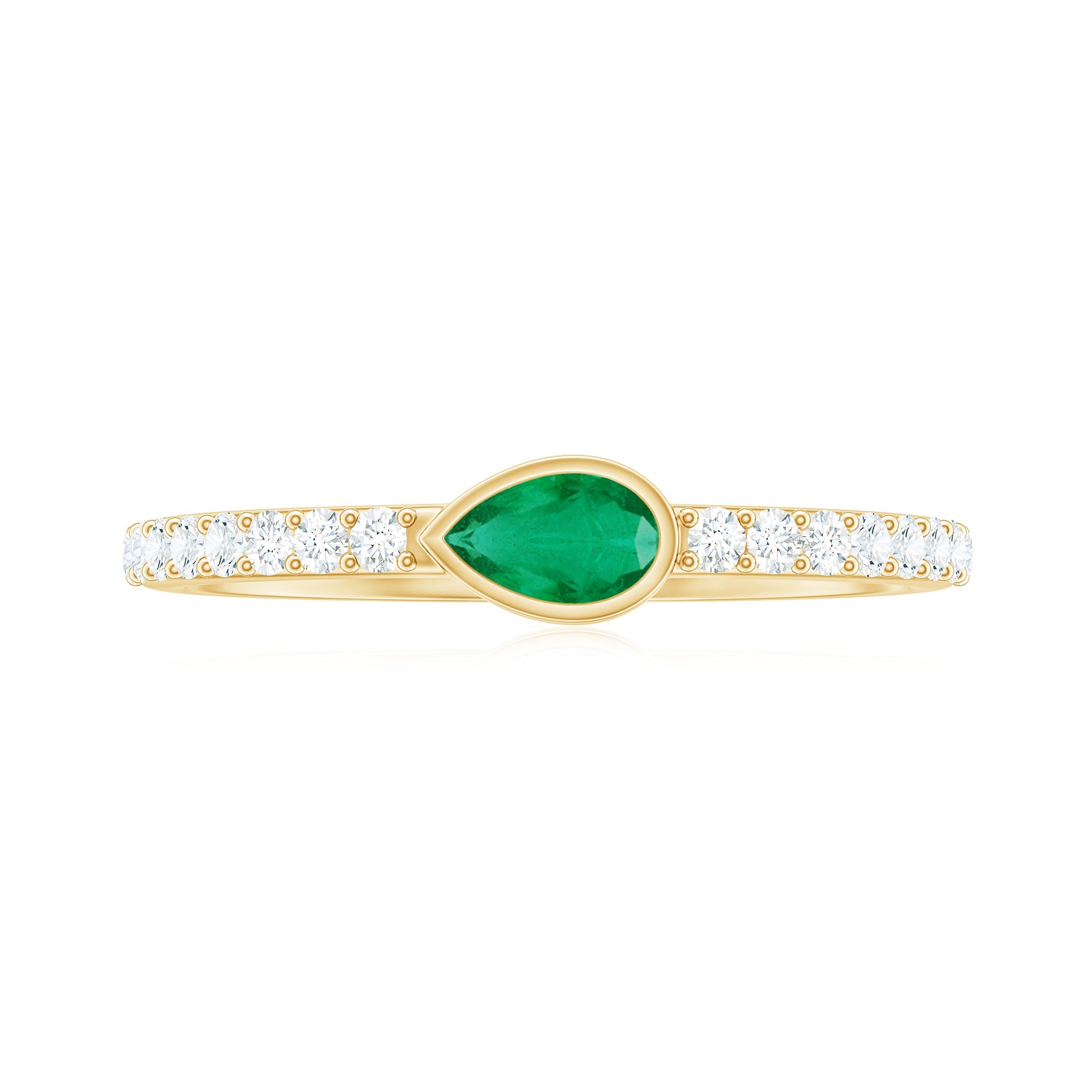Natural Pear Shape Emerald Diamond Promise Ring in Bezel Setting