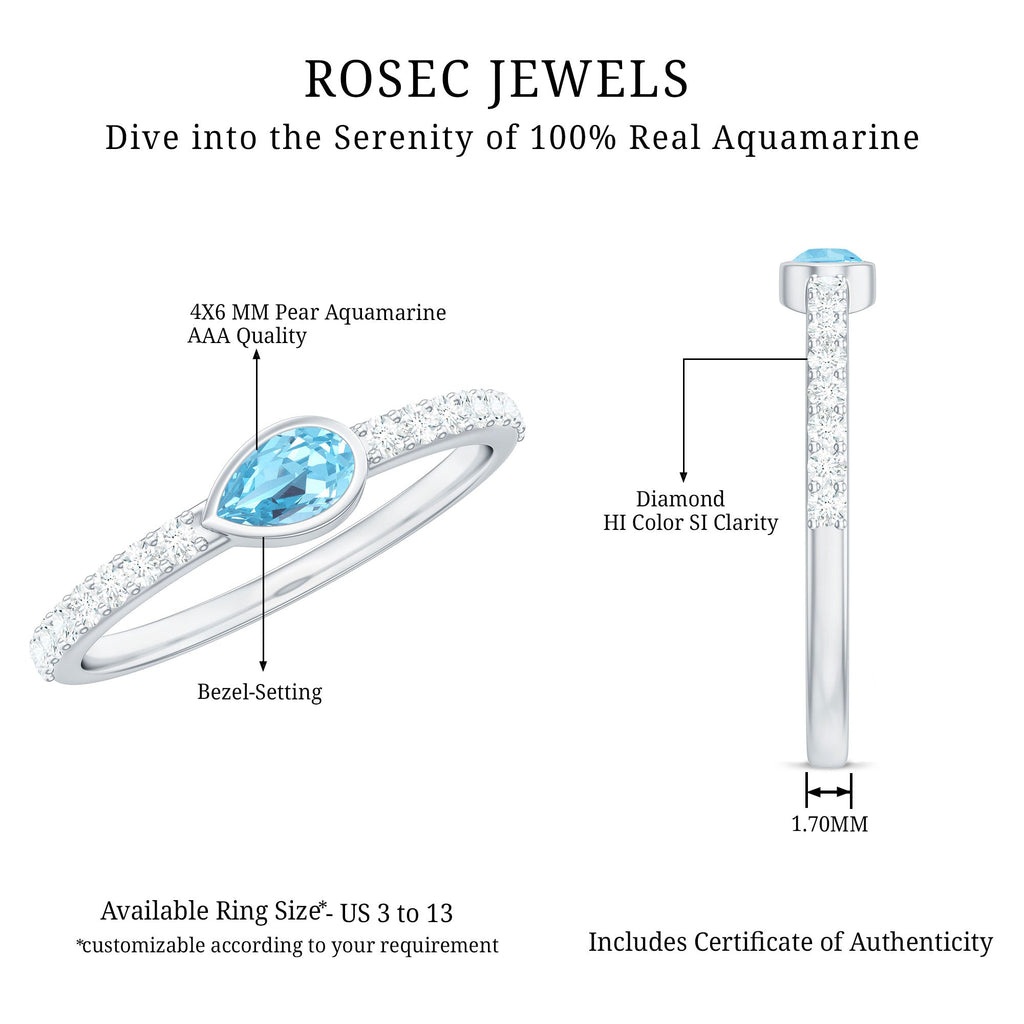 Pear Cut Aquamarine Promise Ring with Diamond