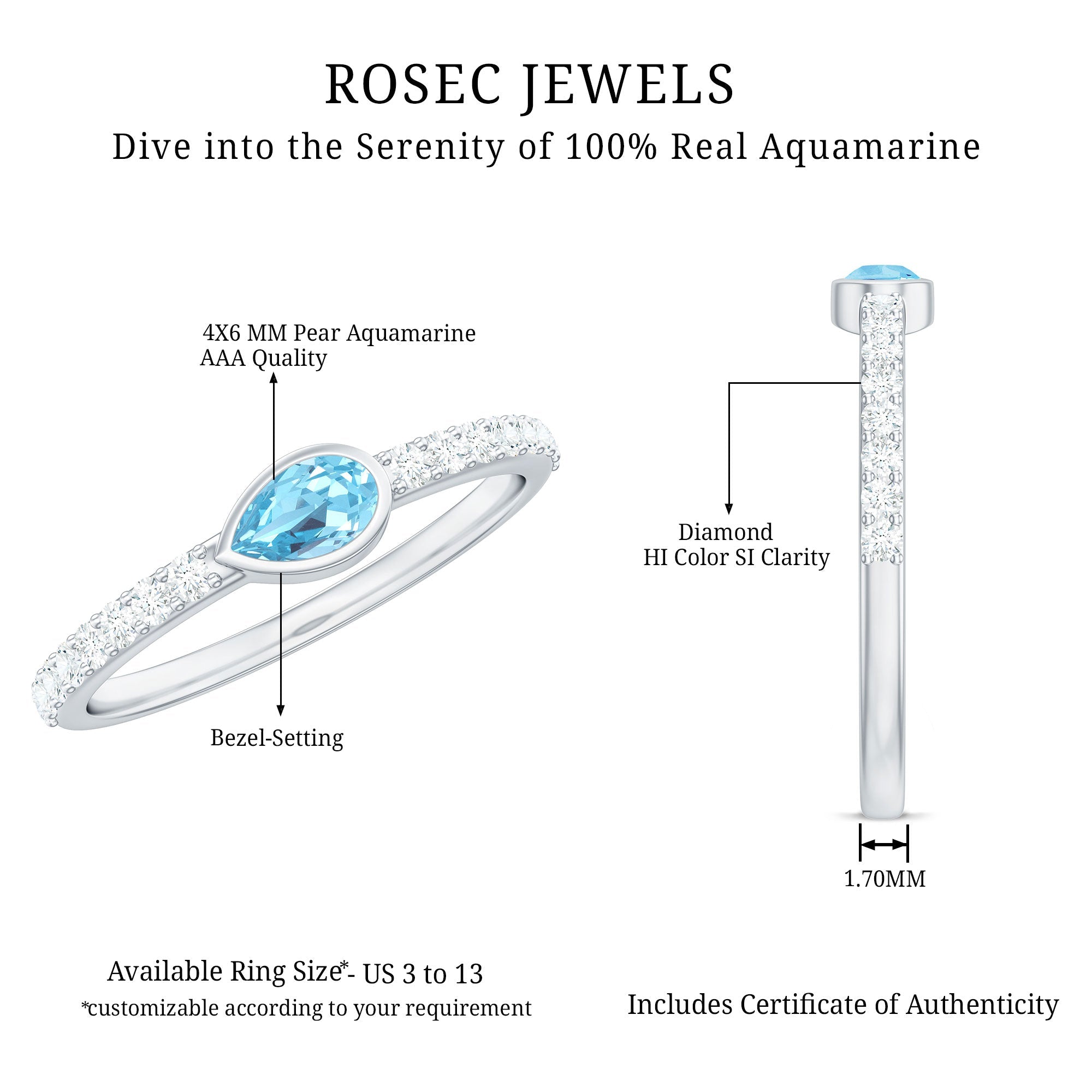 Pear Cut Aquamarine Promise Ring with Diamond
