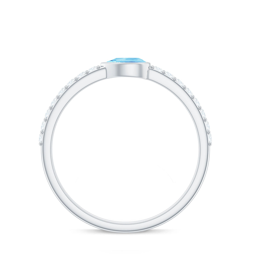 Pear Cut Aquamarine Promise Ring with Diamond