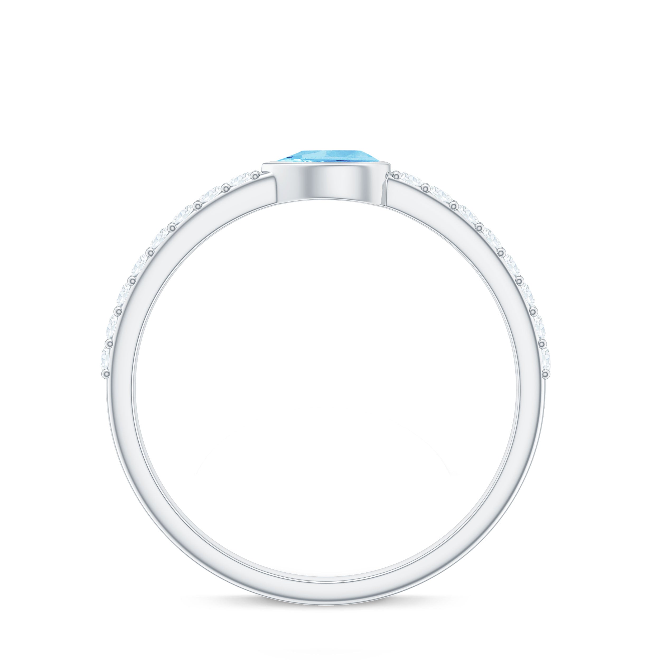 Pear Cut Aquamarine Promise Ring with Diamond