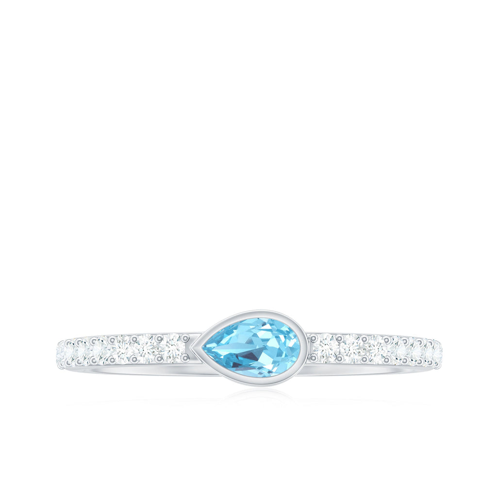 Pear Cut Aquamarine Promise Ring with Diamond