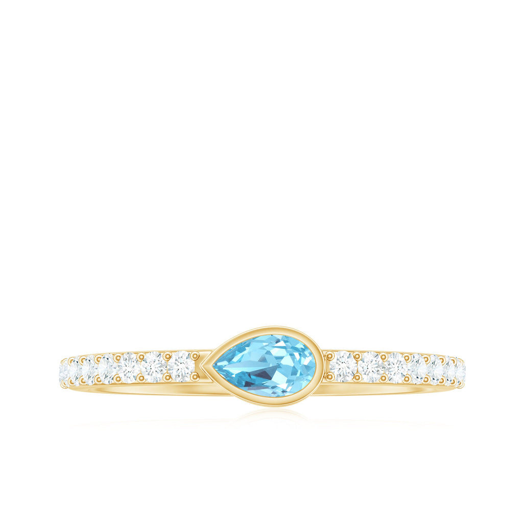 Pear Cut Aquamarine Promise Ring with Diamond